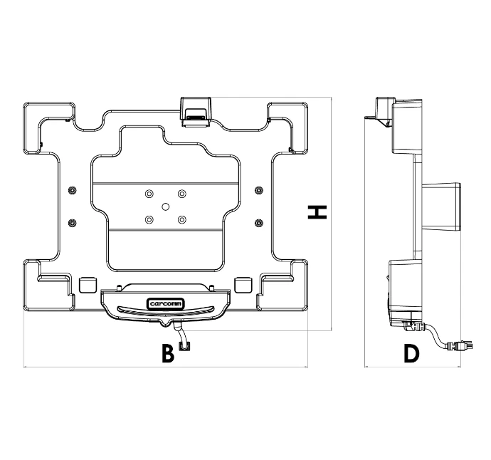 Zebra ET50/ET51/ET55/ET56 cradle dimensions
